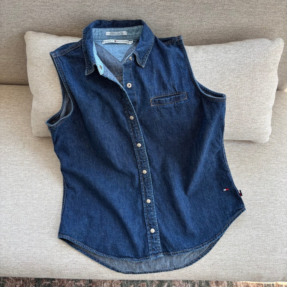 2001 Vintage Tommy Hilfiger Denim Vest Shirt 12 Western Preppy Y2K Mom Fall